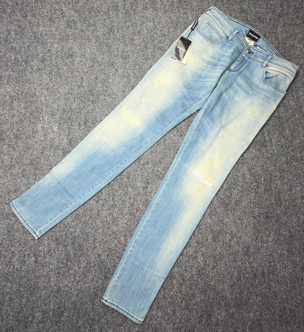 Emporio Armani Jeans Mens 30 Light Wash Stretch Denim Distressed Slim NWT